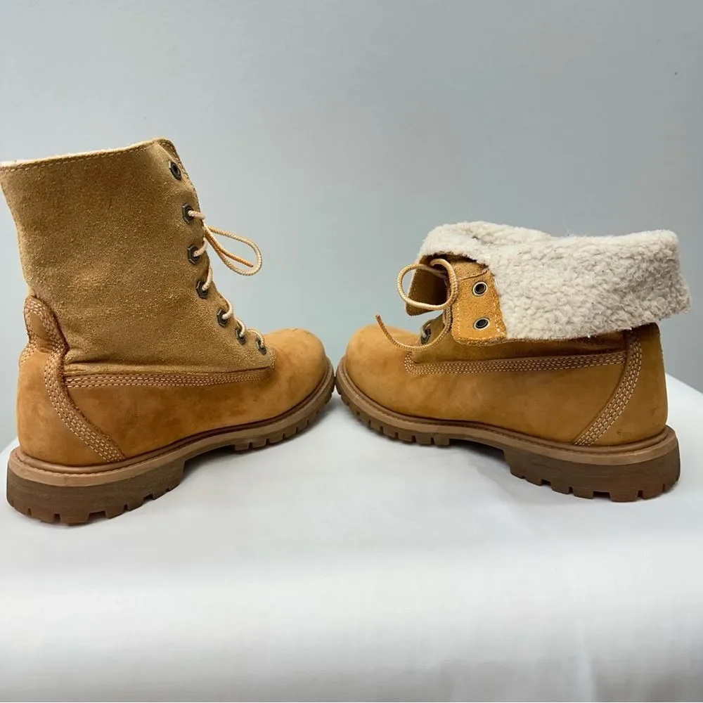 Timberland teddy lace up fold over boots leather brown women's 6 fully lined - Picture 6 of 9